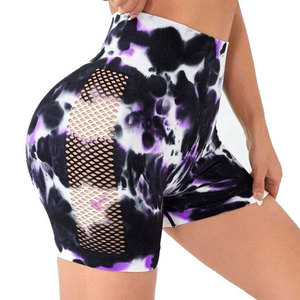 Shorts de Yoga de Cintura Alta Sin Costuras con Efecto Tie Dye para Mujer, Shorts Deportivos con Efecto Push-Up, Shorts de Ciclismo con Laterales de Malla para Entrenamiento y Fitness - Product Image 2