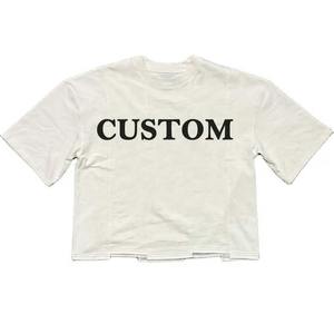 T-shirt en coton lavé à l'acide de haute qualité 250 GSM ourlet Concave surdimensionné Vintage graphique Boxy recadrée personnalisé Streetwear pour hommes - Product Image 3