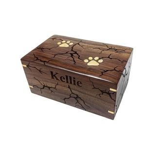 Rosewood <b>Urn</b> Wooden <b>Pet</b> <b>Urn</b> for Ashes with Brass Inlaid Paws - Product Image 1