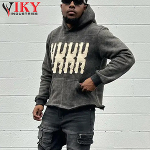 Wholesale Best Quality Causal Wear Hoodie Letter French Terry Acid Washed Distressed Embroidery Hoodie by VIKY INDUSTRIES - Product Image 3