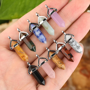 Factory Wholesale Natural Quartz Healing Crystals Stones Hexagonal Point Charms Necklace Pendant <b>Jewelry</b> DIY Necklace - Product Image 3