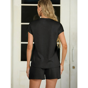 ชุดเสื้อยืดแขนสั้น100% และกางเกงขาสั้นของผู้หญิงชุดลำลอง2ชิ้นชุดเสื้อผ้าลำลองสำหรับฤดูร้อน - Product Image 6