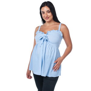 Delicato Top di maternità a righe blu con comode cinghie e fiocco per un Look morbido ed elegante durante la gravidanza - Product Image 1