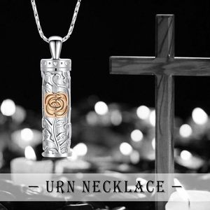 Collar de urna de flor de oro rosa, collar de urna de barra cilíndrica para colgante de cenizas, urna de cremación de memoria de recuerdo para mujer, tamaño personalizado - Product Image 4