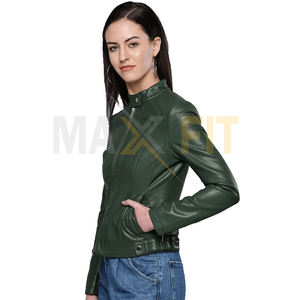 MAXFIT ENTERPRISES Vestes d'hiver en cuir PU vert pour femmes, faites à la main, confortables avec tissu en toile imprimé de logo personnalisé - Product Image 3