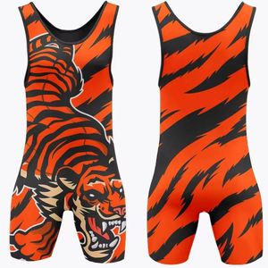 Singlet de musculation pour hommes en polyester et élasthanne respirant, sans bretelles, avec motif de tigre en sublimation, vente en gros - Product Image 1
