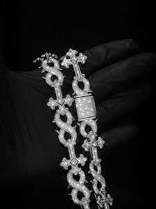 Bracelet de luxe en moissanite glacée avec lien dollar et croix, bijoux hip-hop, plaqué rhodium, argent sterling orthodoxe, cadeau de fête - Product Image 2