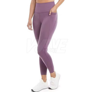 Leggings de fitness respirants taille mi-haute pour femmes, best-seller, avec motif uni personnalisé, taille élastique, en Spandex/Polyester - Product Image 2