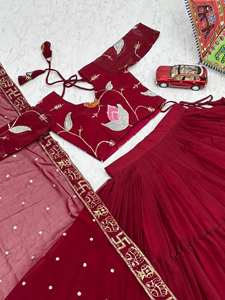 Style indien pakistanais femmes brodé Lehenga Choli Dupatta Blouse fête de mariage porter pleine conception de filet pour l'hiver été - Product Image 2