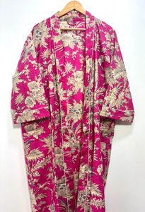 Indian Floral Cotton Kimono Summer Nightwear Bathrobe Dress Bohemian Sleepwear Loungewear Casual Indian Beach Coverup for Women - Product Image 2