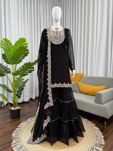 Vêtements indiens et pakistanais, costume Sharara en faux georgette pour les festivals et les soirées, costumes Sharara de créateur - Product Image 6