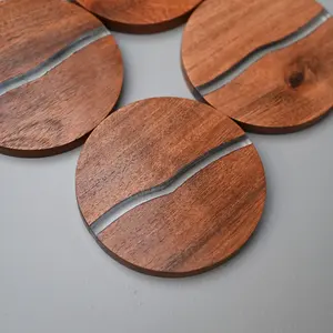 Posavasos de madera de acacia hechos a mano con incrustaciones de resina posavasos para mesa de centro decoración de Bar regalos únicos de inauguración de la casa - Product Image 5