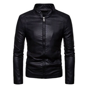 OEM ODM Factory Manufacturer PU Leather Vintage Street Style <b>Slim</b> <b>Fit</b> Stand Collar Mens Waterproof Winter <b>Jacket</b> with Front Logo - Product Image 1