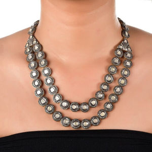 Diamant naturel Rosecut non coupé Polki solide 925 argent fait à la main collier de mariage victorien bijoux diamant Polki collier bijoux - Product Image 1