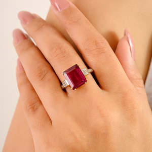 Bague de mariage personnalisée en tourmaline rose octogone en or jaune 14 carats et diamant taille baguette sertissage à double broche bijoux en gros - Product Image 4