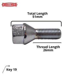 Emblemax K2101 Juego de pernos de rueda de acero para GM/RN/VOLW 19 M12X1.5 Juego de 4 piezas con acabado cromado - Product Image 2