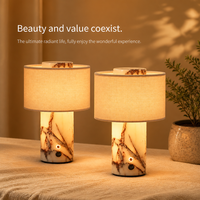 Lampe de table moderne en marbre avec base en pierre lumineuse intégrée, abat-jour en tissu tactile 3 couleurs, pour chambre à coucher, chevet, salon et bureau