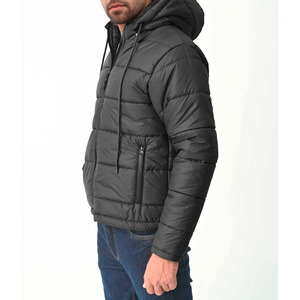 เสื้อแจ็กเก็ตขนเป็ดสำหรับผู้ชาย, มีฮู้ดปกตั้งมีกระเป๋ามีซิปสีดำสำหรับใส่เพื่อให้ความอบอุ่นกลางแจ้งโลโก้ออกแบบได้ตามต้องการ - Product Image 4