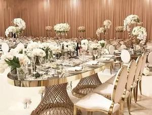 DreamLike Factory Modern Home Marco dorado de acero inoxidable Juego de mesa de comedor Muebles Mesa de comedor de lujo Mesa de boda - Product Image 4