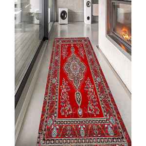 Turkish Design Red Printed Area Rug, Vintage Style Rug,Nonwoven Thin Rug - Product Image 2