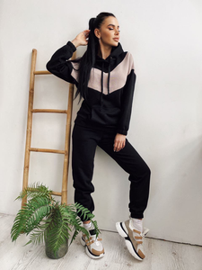 Ladies Splicing Leisure Sports Tracksuit Winter Zip Top 2 Piece Pants Set Women Jogger Hooded Collar Casual Winter Tracksuit - Product Image 3