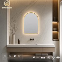 Miroir de salle de bain arqué avec double interrupteur tactile, éclairage personnalisé, anti-buée, éclairage frontal, fournisseur en gros