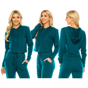 Manufacturer Women Clothing Two Pieces Crop Top and <b>Shorts</b> Set Custom Cropped Hoodie Half <b>Zip</b> Set - Product Image 1