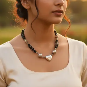 Handmade Silver Beaded <b>Statement</b> <b>Necklace</b> for Women Fine Beaded Jewelry - Product Image 1