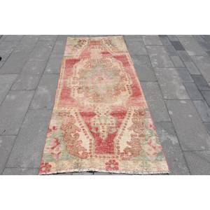 Alfombra Kilim de lana Oriental rojo Beige 3,2X7,3 pies alfombras rectangulares de área grande turca respaldo de látex 10Mm 3 Patchwork para habitación de pasillo - Product Image 1