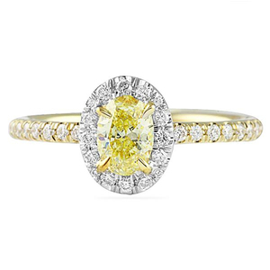 Anillo de Compromiso de Oro de Dos Tonos con Diamante Amarillo Ovalado de 0.46 Quilates - Product Image 1