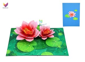 ขายส่งการ์ดป๊อปอัพดอกบัว 3 มิติ ทำมือ พิมพ์สี 4 สี สำหรับวันแม่ วันวาเลนไทน์ รับทำตามสั่ง - Product Image 2