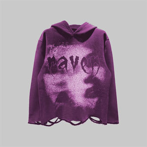 Sweat-shirt à capuche délavé à l'acide imprimé personnalisé pour hommes Streetwear pull surdimensionné XS polaire française dernière broderie en tissu - Product Image 5