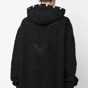 Top Selling Custom <b>Pullover</b> <b>Men</b> Distressed Thermal Hoodies Heavyweight Vintage Hip-hop Hoodie - Product Image 4