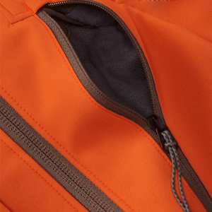 Chaqueta de Caza Ligera de Softshell Combinada en Naranja y Marrón, Chaqueta de Caza con Capucha y Cremallera con Logotipo Personalizado, Impermeable y Cortavientos - Product Image 3