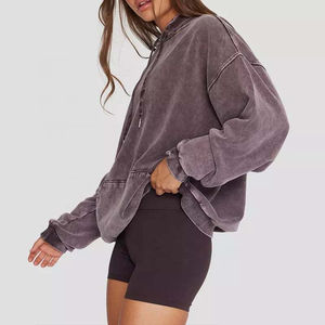 Nouveau modèle 2026 à prix abordable : Sweat à capuche pour femme en coton, délavé à l'acide et teint uni, style pull-over décontracté, avec service OEM, pour l'hiver - Product Image 6