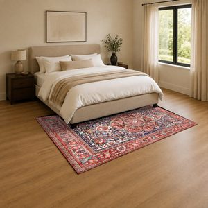RUGS DEPOT LXDP-0065 Wholesale Red Burgundy Traditional Medallion Digital Printed Machine Washable Chenille Area Rug Non <b>Slip</b> - Product Image 3