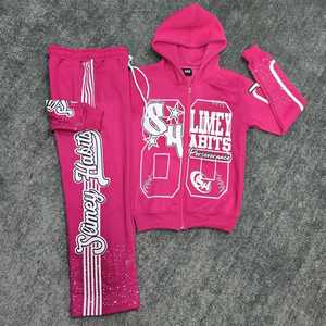 Conjunto Deportivo Personalizado de Estilo Urbano, Lavado, Grueso, Desgastado, con Sudadera con Cremallera y Pantalones Deportivos de Pierna Ancha para Hombre - Product Image 1