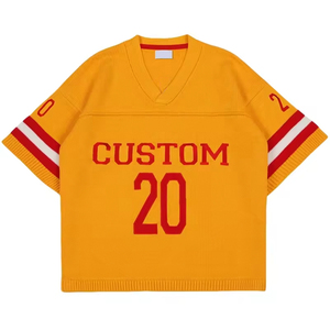 เสื้อสเวตเตอร์แขนสั้นทรงหลวมสไตล์สตรีทแวร์ ผ้าฝ้าย ทรงบ็อกซี่ แบบฟุตบอล/ฮอกกี้ ถักนิต - Product Image 1