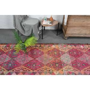 Vintage Turkish Kilim Rug 2,8 X <b>13</b>,5ft Pink Patchwork Design Wool Material Latex Backing Eco Friendly Medium Pile Dining <b>Room</b> - Product Image 2