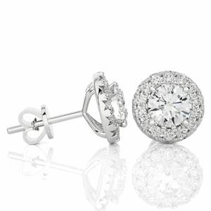 ต่างหูเม็ดกลมประดับเพชรชุด4ง่ามรูปทรงกลมตัดสำหรับผู้หญิง - Product Image 2