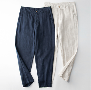 Pantalon décontracté pour homme en soie glacée d'été, taille mi-haute, devant plat, coupe large, jambe droite, ample, avec tissu peigné anti-boulochage, braguette à fermeture éclair - Product Image 3