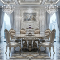 OE-FASHION Ensemble complet de mobilier de chambre principale pour villa, lit king-size personnalisé style Rococo, en cuir capitonné perlé, couleur argent champagne, FF&E