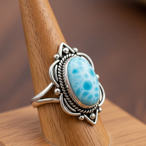 Custom 925 Silver Fashion <b>Ring</b> High Quality Latest Design Larimar <b>Crystal</b> Rhodium Rose Gold Wedding Party Band Rose Gold Plated - Product Image 1