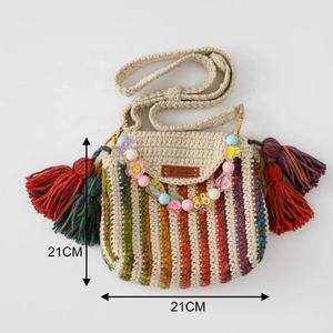 Hand-Woven Woolen Crossbody Bag Snowflake Yarn <b>Hook</b> Pearl Chain Tassel Colorful Bead Chain Neutral Textile Fabric Artificial - Product Image 4