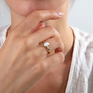 Anillo romántico clásico de Plata de Ley 925 con relleno de oro para mujer, Ópalo simulado de corte ovalado para bodas, compromiso, fiestas de aniversario - Product Image 2