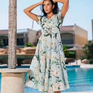 Robe indienne en coton imprimé bloc à la main nouvelle mode décontractée vêtements d'été taille naturelle tissé méthode de tissage cadeau de saint valentin - Product Image 1