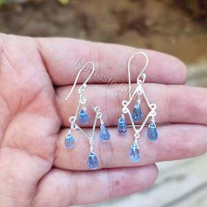 Pendientes Colgantes de Plata de Ley 925 con Topacio Azul, Hechos a Mano, con Cuentas Naturales en Forma de Lágrima, Joyería Dorada, Regalo Perfecto para Ella - Product Image 2