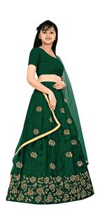 Shoryam Fashion, Lehenga Choli pour filles, vert, entièrement cousu, longueur au sol, séchage rapide, vêtements ethniques |   Choli indien en broderie filet - Product Image 5