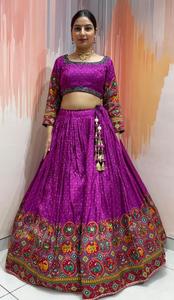 Ethnic Bombay Silk <b>Chaniya</b> <b>Choli</b> With Real Mirror Hand Embroidery Work Chinnon Dupatta Wedding Ethnic Wear Set 46 rani gamthi - Product Image 3