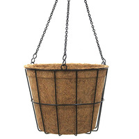 Panier suspendu moderne en métal pour pot de fleurs suspendu en fil de fer avec doublure en coco et crochet à chaîne pour la maison, le jardin, le balcon et le toit